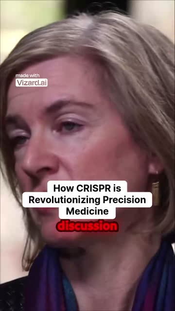 Vizard vertical clip: Jennifer Doudna close-up under the title How CRISPR is Revolutionizing Precision Medicine